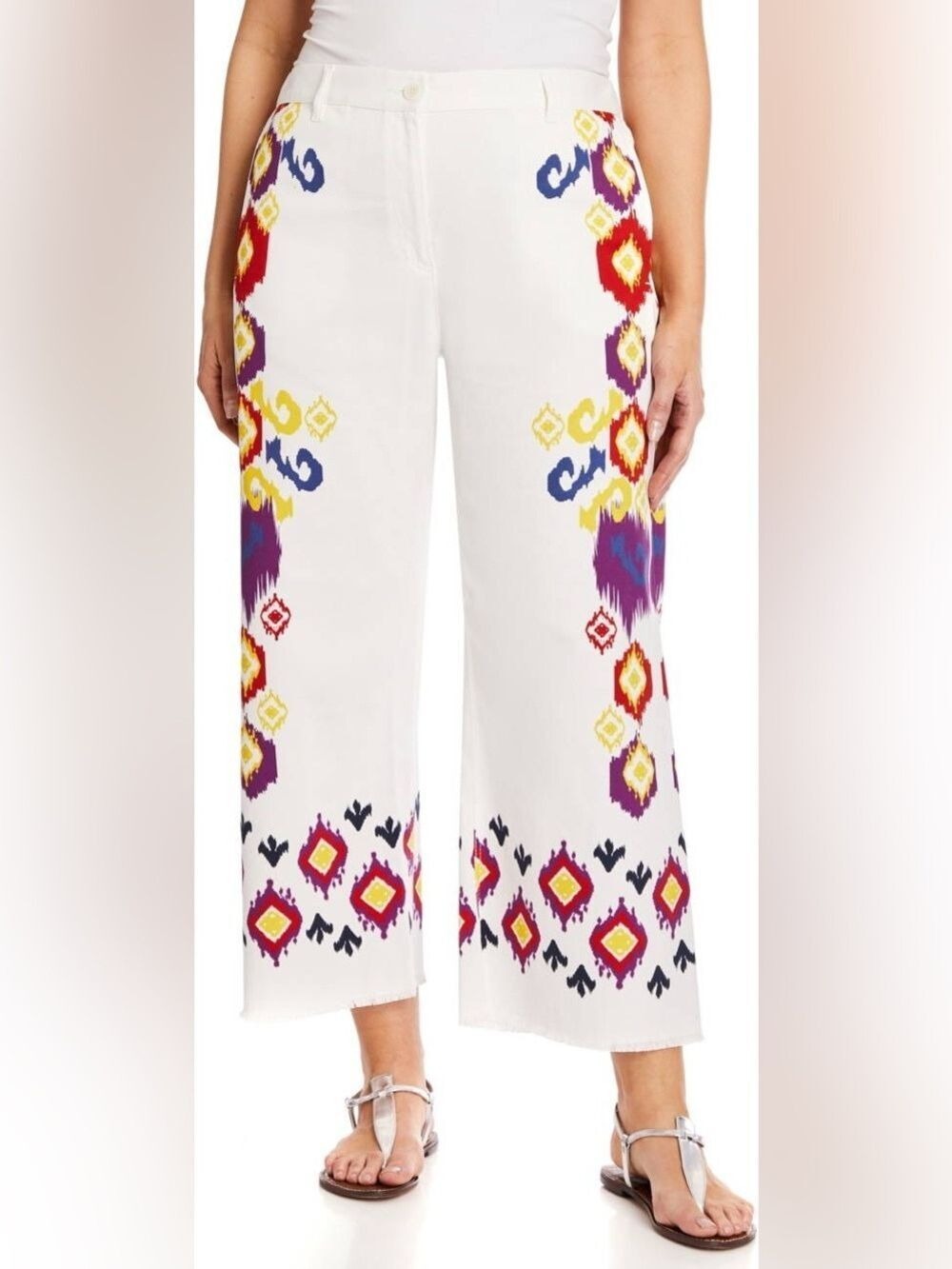 Marina Rinaldi Sport Cotton Printed Trouser Pants Size 14 White NWT